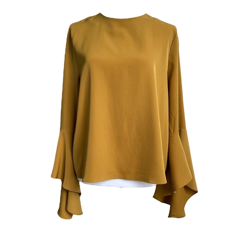 Carmen Marc Valvo Mustard Bell Sleeve Blouse, NWOT